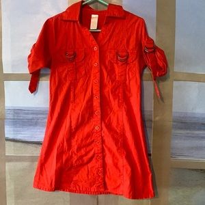 Chillipop red button up dress with‎ buckles
